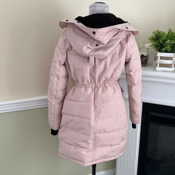 BCBGMaxAzria Pink Hooded Puffer Black Details Winter Coat Jacket XS - Picture 9 of 16